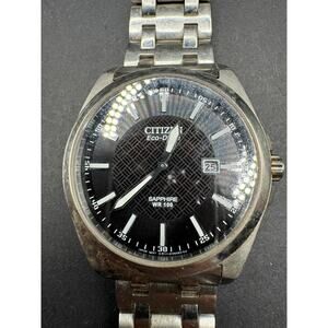 Citizen Eco-Drive Sapphire WR 100 Men's Black Dial Watch E111-S070899 SS Band